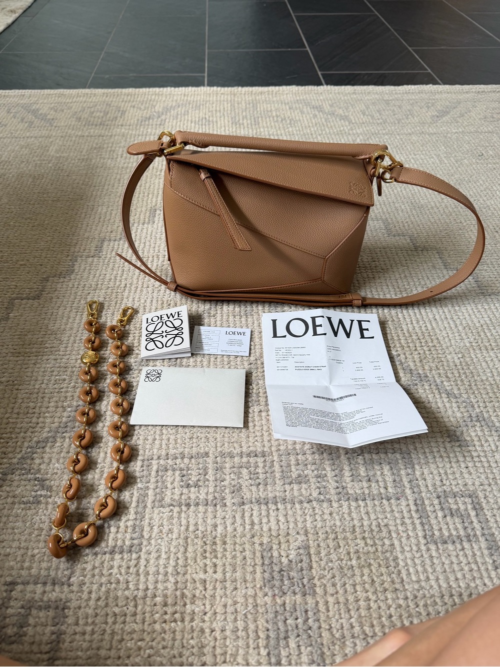 Loewe Puzzle Small Shoulder Bag in Tan Leather with Donut Strap - Picture 2 of 13